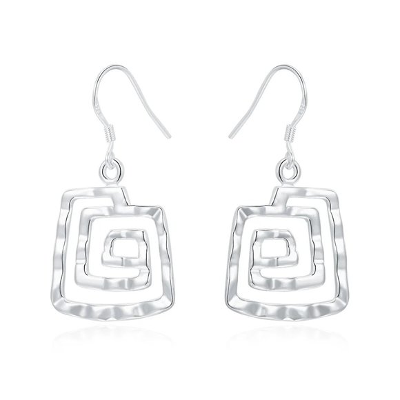 Gorgeous Sterling Silver Square Geometric Hanging Earrings - Picture 7 of 8
